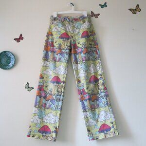 Machine Pour Neuf Mode Colorful Novelty Psyhedellic Mushrooms Denim Jeans Sz. 7